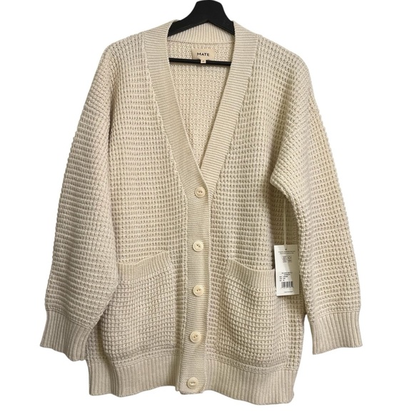 MATE the Label Sweaters - Mate the Label Relaxed Merino Wool Waffle Cardigan Sweater Bone Medium NWT